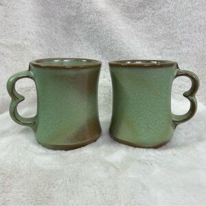 Vintage Frankoma heart handle Pottery C9  Coffee Tea Cup Mug Moss Mint!